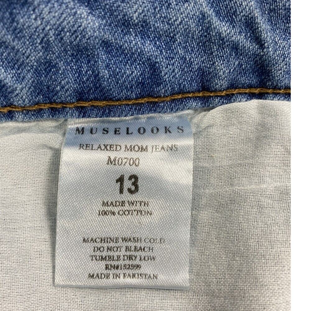 Muselook Relaxed Mom Jeans Junior 13 Hi Rise Destroyed Denim Raw Hem Medium Wash - Picture 4 of 10